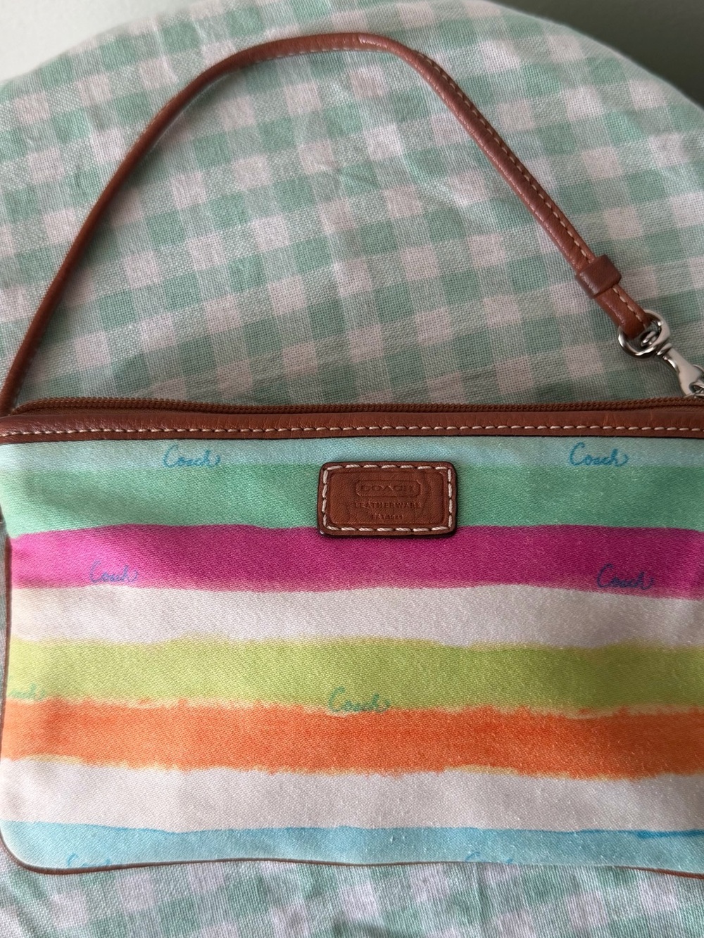 Vintage Coach Hampton Multicolor Watercolor Stripe Wristlet